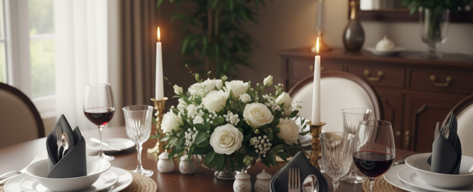 Dinner set on dining table