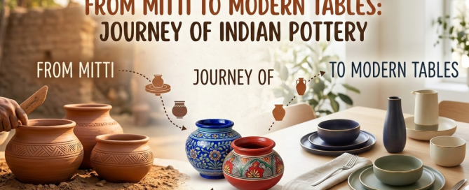 Handmade Indian pottery created by artisans using traditional pottery wheel techniques