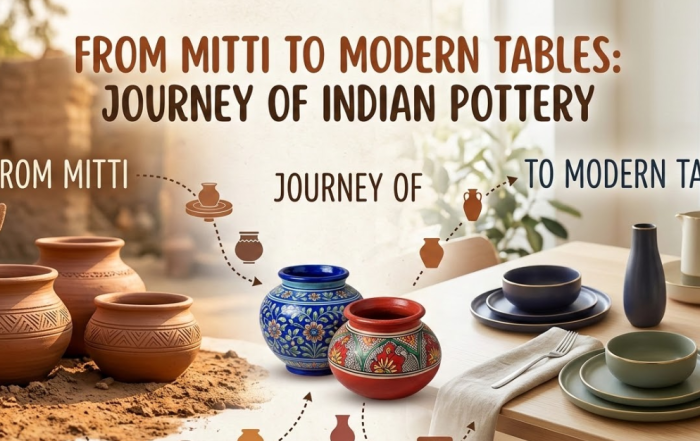Handmade Indian pottery created by artisans using traditional pottery wheel techniques