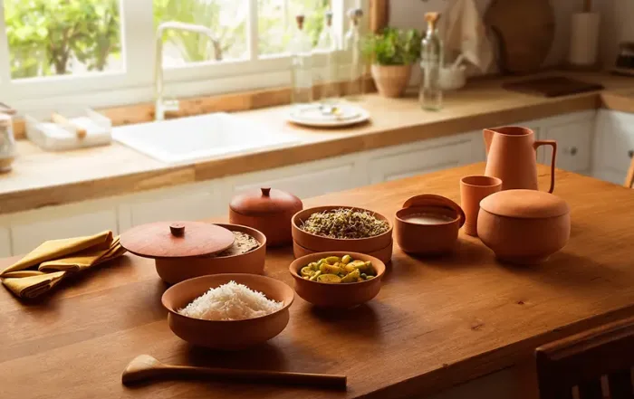 Handmade sustainable crockery plates and bowls made from clay by Indian artisans